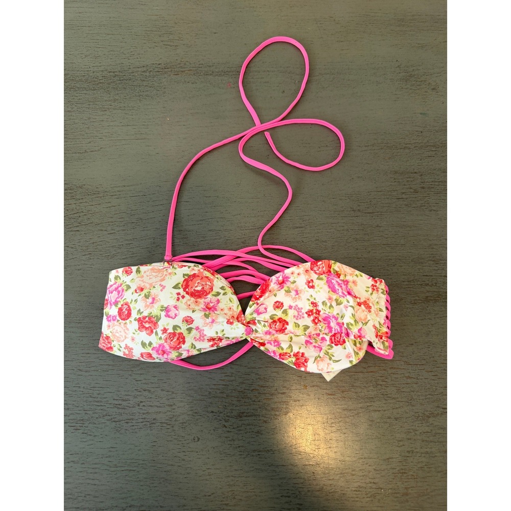 Abercrombie & Fitch Swim Pink Floral Strappy Bandeau Bikini Top Medium